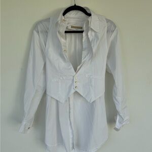 Pip-Squeak Chapeau White Button-Up Shirt with Vest Overlay